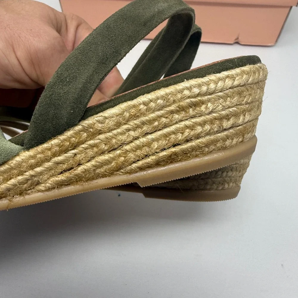Eric Michael Elva Green Suede Espadrille Wedge Sandals Size 40 Made in Spain